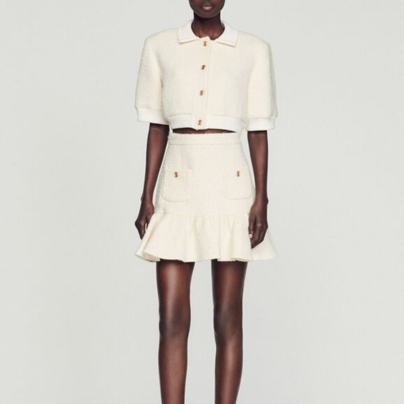 Sandro Dresses & Skirts - NWT $325 Sandro Women Ecru Safi Tweed Ruffled Mini Skirt Size 36-US 2-4